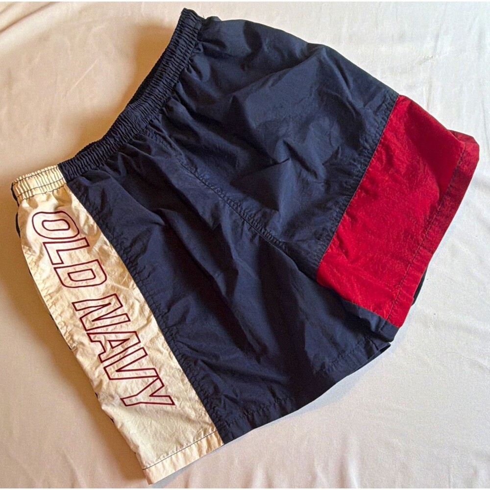 Old Navy Men’s Colorblock Swim Trunks Navy Red White Size M Back Pocket